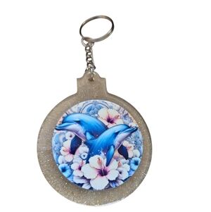 Ocean Dolphin Resin Keychain • Handmade Floral Glitter. 118